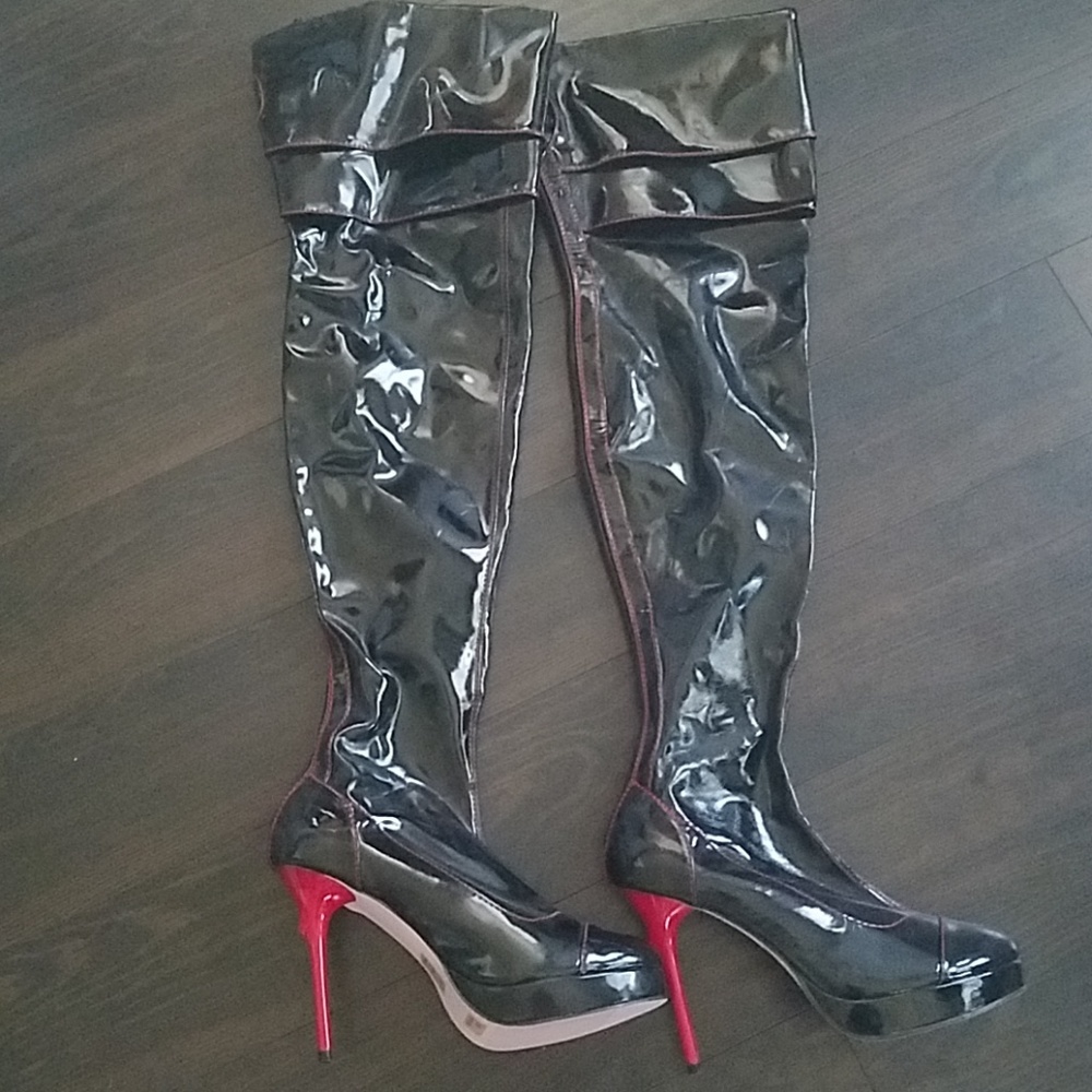 Pvc Black Thigh High Boots Gem